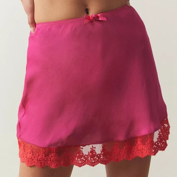 NWT UO Out From Under Juliette Lace Trim High Rise Pink Mini Skirt - Picture 3 of 5
